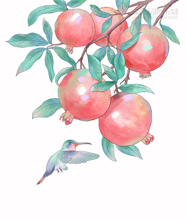 優粹護膚植物國潮風手繪上色圖